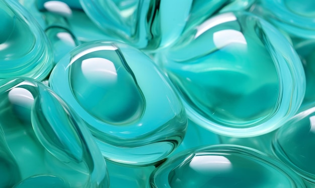 Abstract background with green and blue fluid glass bubbles