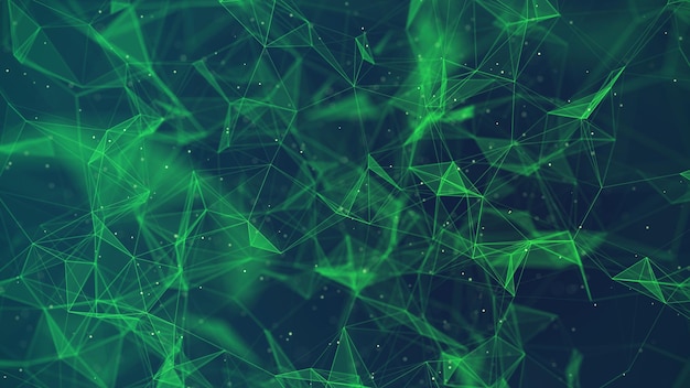 Abstract background with green moving lines and dots Network connection Internet connection worldwide The concept of big data 3d rendering