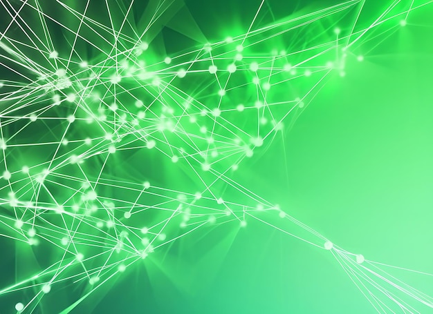 Abstract background with green moving lines and dots Network connection Internet connection