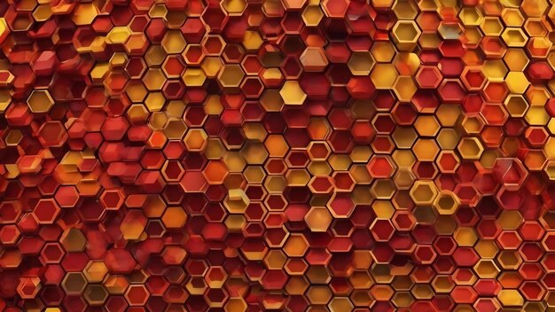 Abstract background with hexagonal pattern in red orange and yellow colors