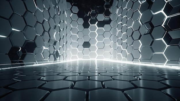 Абстрактный фон с шестиугольными плитками Технический стиль шестиугольного узора, сгенерированный ИИ