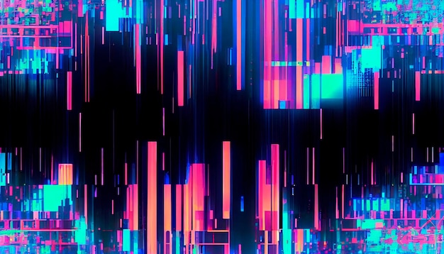 Abstract background with interlaced digital glitch and distortion effect Futuristic cyberpunk design Retro futurism webpunk rave 80s 90s cyberpunk aesthetic techno neon colors Generative AI