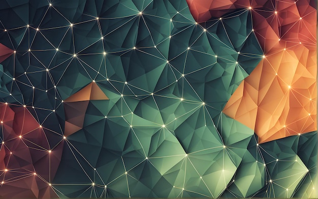 abstract background with low poly design with connecting lines and dots 3d realistic render