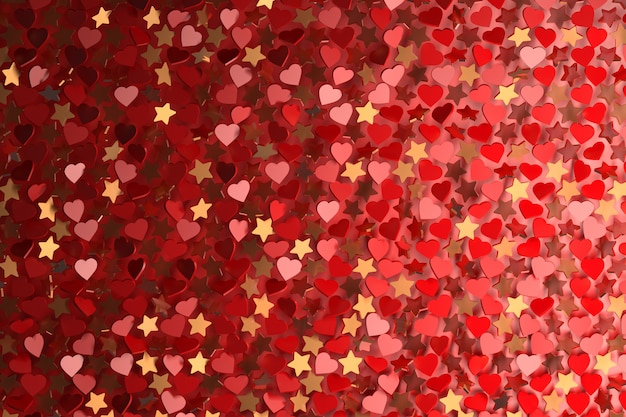 Abstract background with many hearts and stars. 