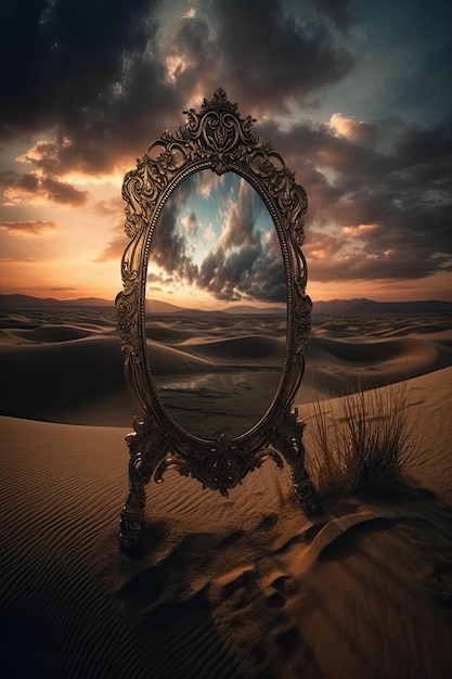 abstract background with mirror in desert