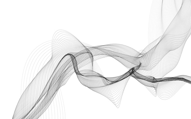 Абстрактный фон с монохромными волновыми линиями на белом фоне. Фон современной технологии.