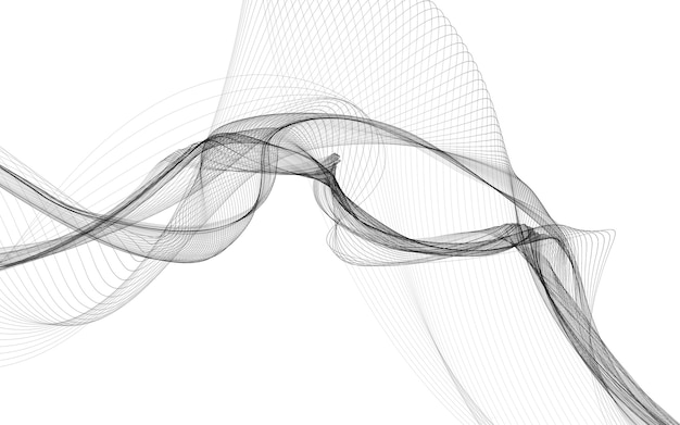 Абстрактный фон с монохромными волновыми линиями на белом фоне. Фон современной технологии.