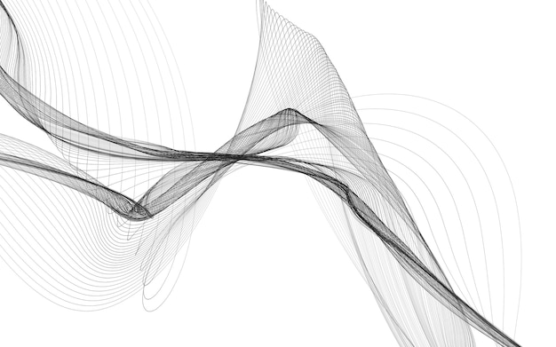 Абстрактный фон с монохромными волновыми линиями на белом фоне. Фон современной технологии.