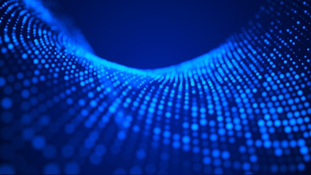 Abstract background with the movement of luminous particles Digital technology 3D rendering
