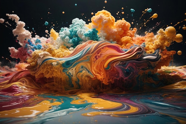 Abstract background with multicolored paint splashes in water