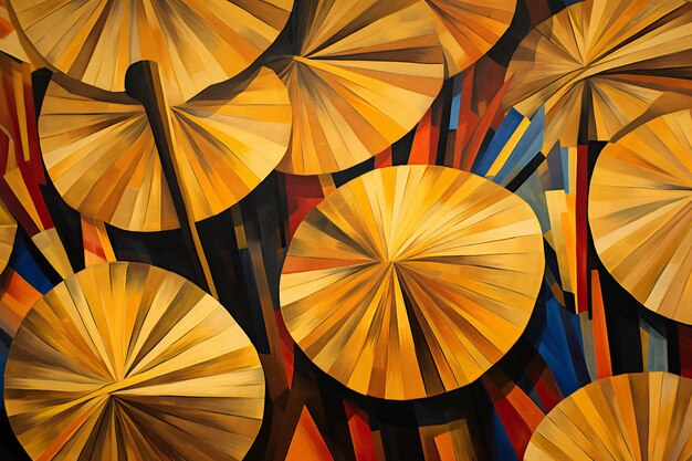 Abstract background with multicolored paper fans in the shape of a circle