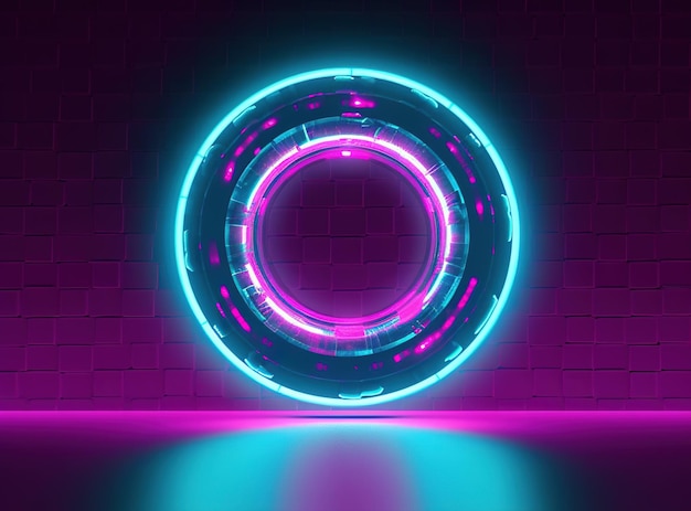 Abstract background with neon circles Abstract background round portal pink blue