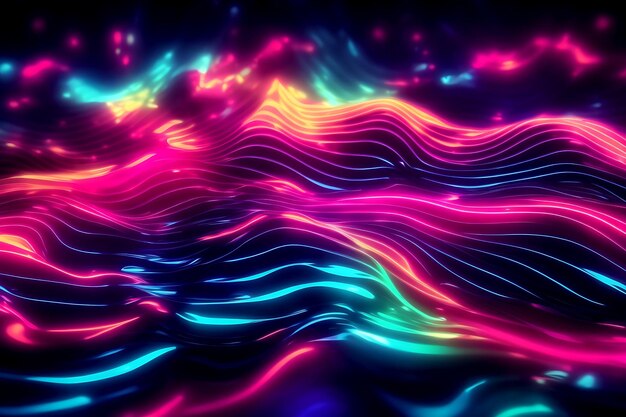 abstract background with neon lines and bokeh lights Digital wallpaper AI Generative