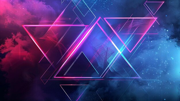 Photo abstract background with neon triangles futuristic geometric design