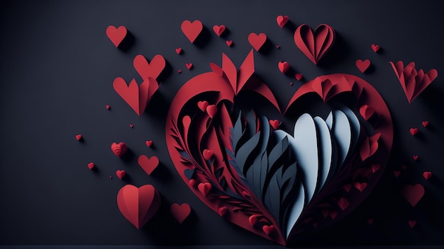 Abstract background with paper hearts on a dark background