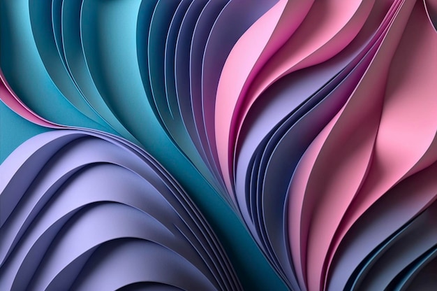 Abstract background with paper waves modern wallpaper with pink blue violet blue wavy folds Created with Generative AI technology