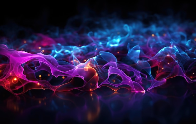 Фото Абстрактный фон с розово-голубыми светящимися неоновыми линиями и огнями боке передача данных
