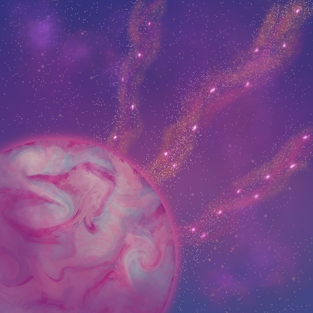 Photo abstract background with pink planet and galaxy