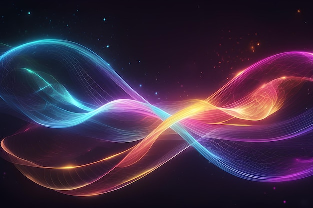 Abstract background with psychic energy waves and glowing blurred colorful lights on dark backgroun
