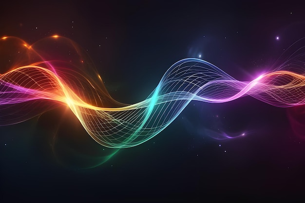 Abstract background with psychic energy waves and glowing blurred colorful lights on dark background