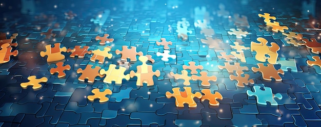 Abstract background with puzzle pieces and interconnected pathways panorama