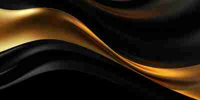 Photo abstract background with realistic golden black wavy fluid shape interwined stripes generative ai