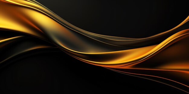 Abstract background with realistic golden black wavy fluid shape Interwined stripes Generative AI