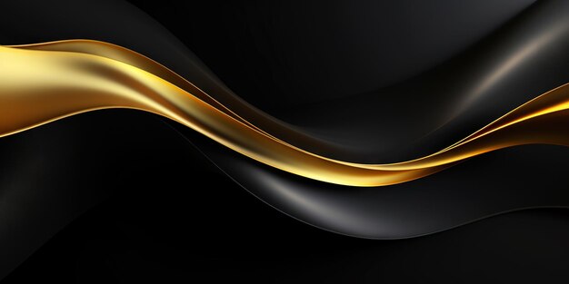 Abstract background with realistic golden black wavy fluid shape Interwined stripes Generative AI