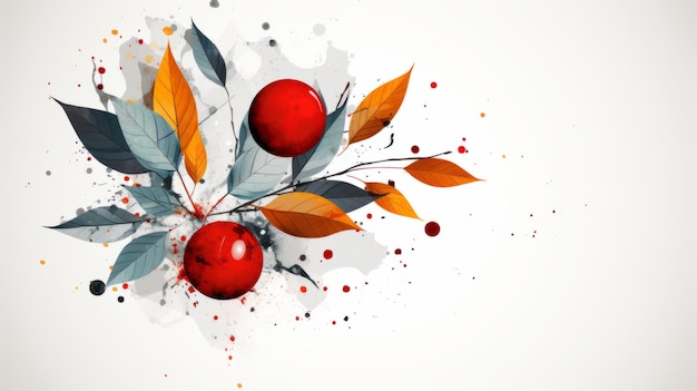 abstract background with red apples and leaves