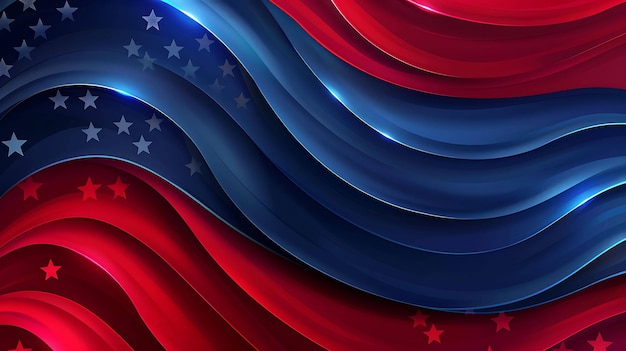 Abstract background with red and blue waves and stars