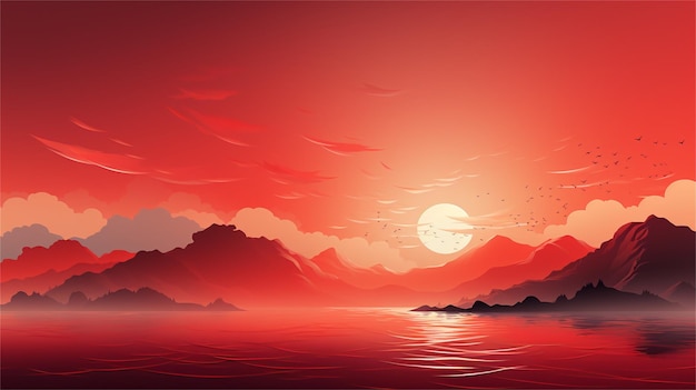 Abstract background with red mountains and sun vector illustration for your design