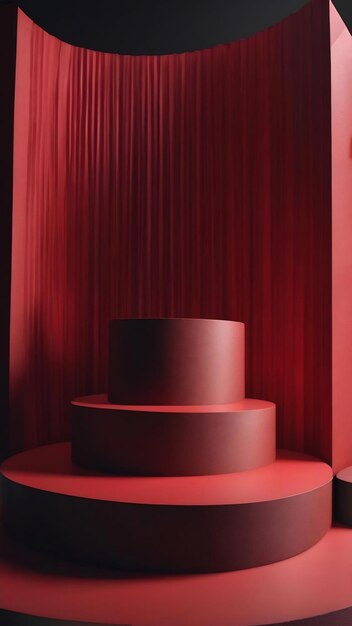 Abstract background with a red podium on a dark background 3d rendering