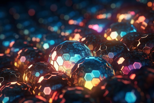 Abstract background with shiny disco balls 3D illustration Bokeh effect Ai generated