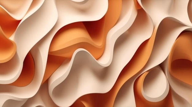 Abstract background with smooth cream or plasticine waves in close up view Curling and flowing soft shapes in light colors modern wallpaper Horizontal illustration for banner design Generative AI