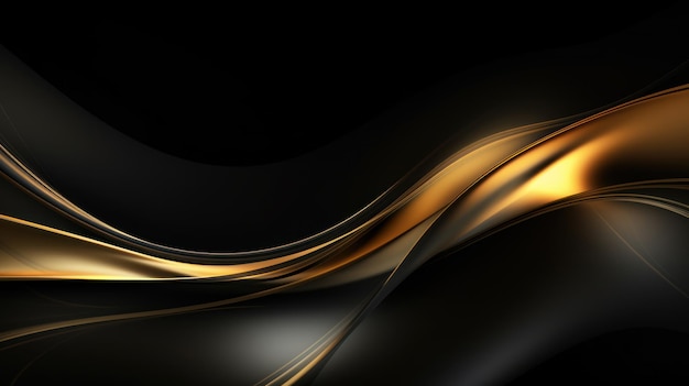 abstract background with smooth lines and waves in black and gold colors Generative AI