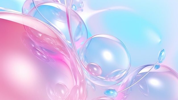 Abstract background with soft bubbles in pink and blue light Holographic bubbles backdrop