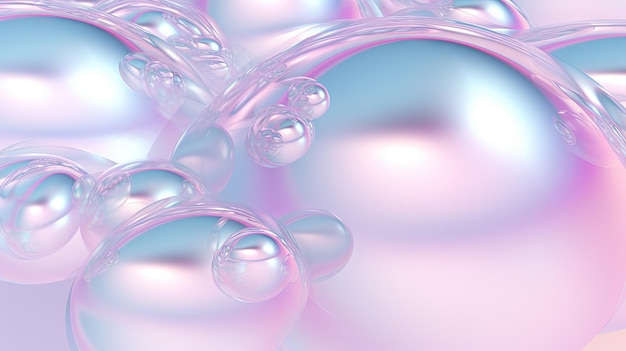 Abstract background with soft bubbles in pink and blue light Holographic bubbles backdrop