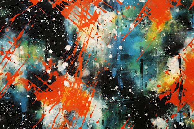 Фото Абстрактный фон с брызгами цветной краски на черном фоне