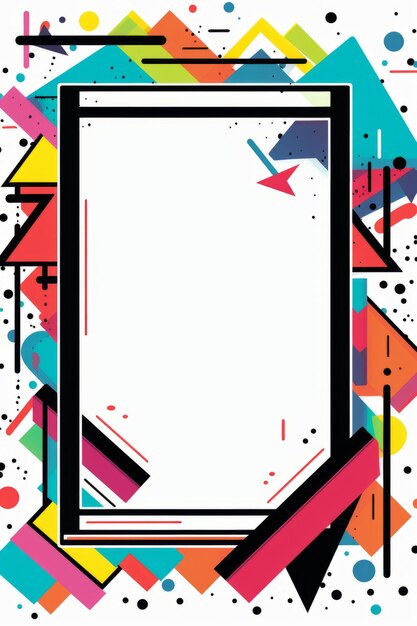 an abstract background with a square frame and colorful shapes
