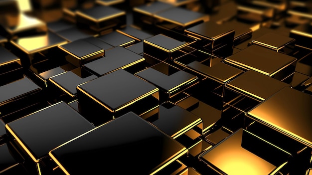 Abstract background with squares black and gold scifi light geometric