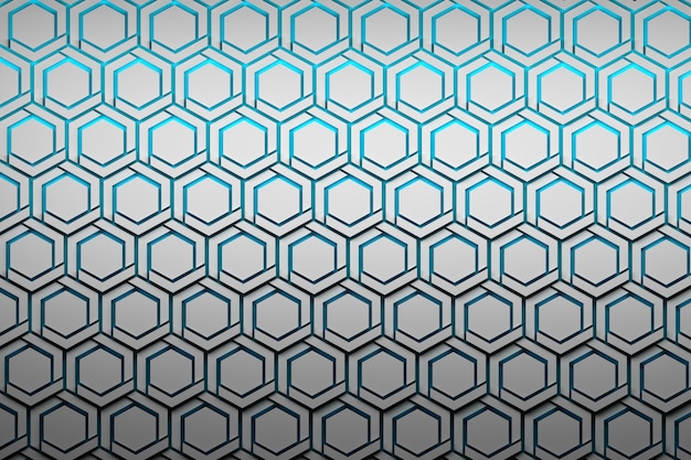 Photo abstract background with structured white hexagons. hexagon shapes on see through blue background.