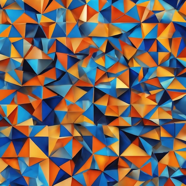 An abstract background with a triangle pattern in blue orange and yellow