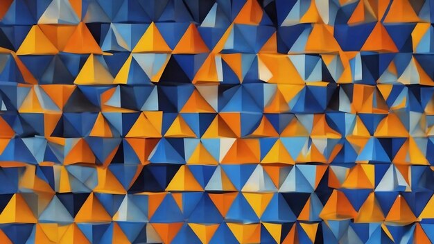 An abstract background with a triangle pattern in blue orange and yellow