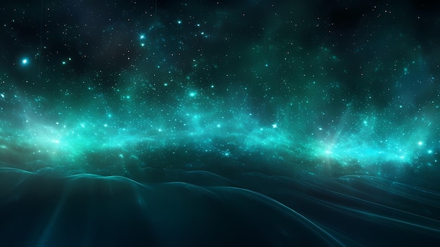 Photo abstract background with waves and light teal digital particles