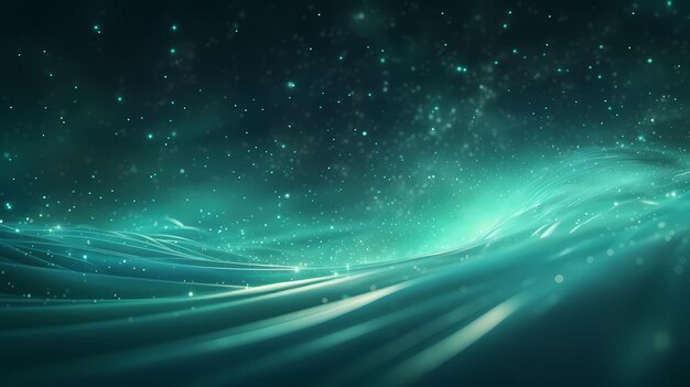 Photo abstract background with waves and light teal digital particles