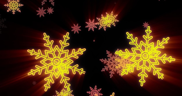 Abstract background of yellow neon cold winter Christmas New Year festive glowing