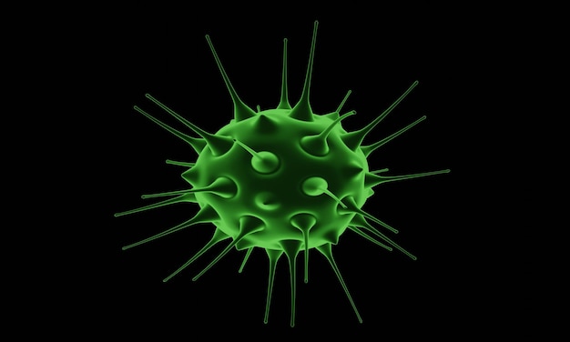 Abstract bacterie of viruscel in bolvorm met lange antennes Corona-virus uit Wohun China crisisconcept Pandemie of virusinfectie concept 3D-rendering