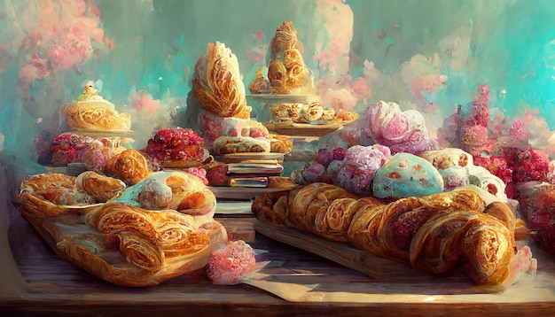 Abstract bakery cakes digital painting