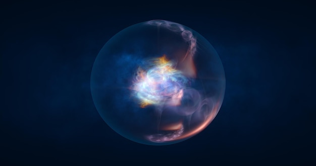 에너지 파동이 있는 추상 공 구체 행성 무지개 빛깔의 에너지 투명한 유리 마법