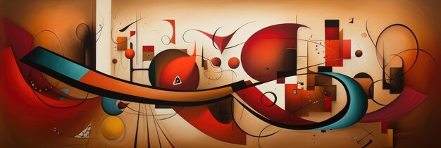 Abstract banner background from geometric shapes and patterns in red and blue colors